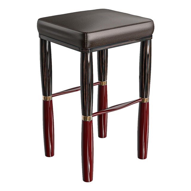"Poggio" Bar Stool With Bronze Details, Hand Crafted For Sale