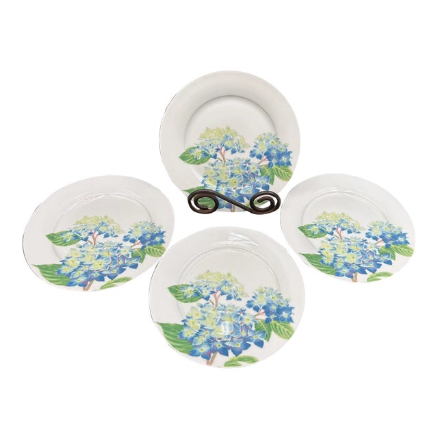 Vintage Mid-Century Modern Royal Worcester "Blue Hydrangea" Salad Plates - Set of 4 For Sale