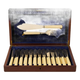 Antique Fish Cutlery Set in Original Case by Finnigans, 1890s For Sale