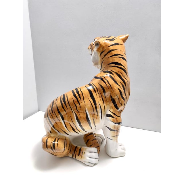 Ceramic Large Vintage Hand Painted Ceramic Roaring Tiger, 1950s For Sale - Image 7 of 13