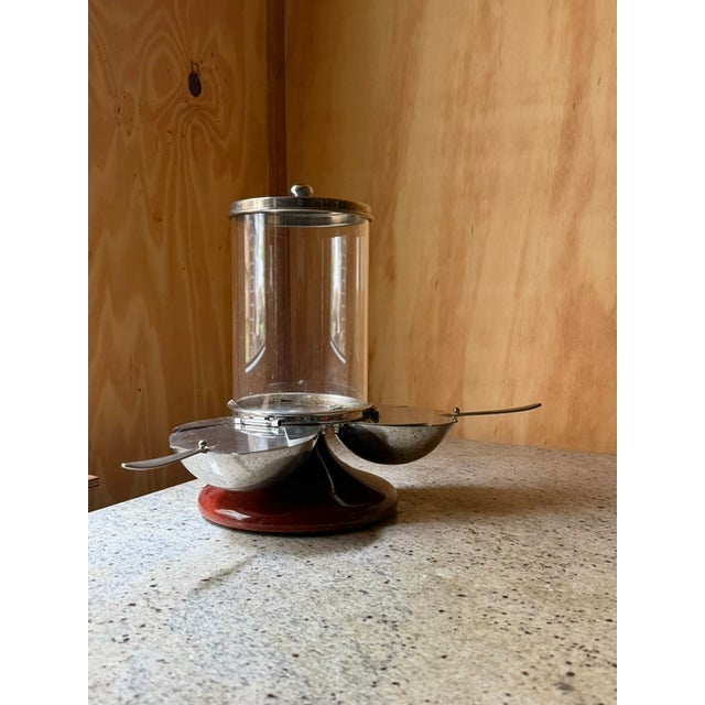 Rare 1950s Vintage Italian Revolving Condiment & Snack Server – Mid-Century Modern Chrome & Solid Wood Design Up for sale...