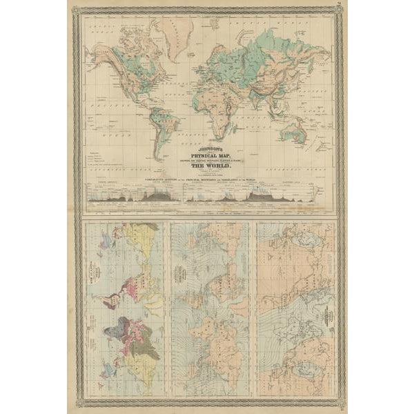 Four Physical Maps of the World on One Sheet, 1872 For Sale - Image 3 of 6