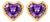 Geometric Heart Amethyst Stud Earrings, Silver, Gold, Pair For Sale