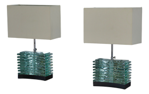 Brutalist Lamps in Raw Glass with Beige Lampshades, 1960s, Set of 2