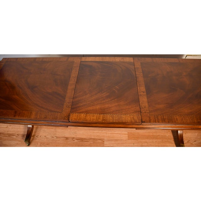 Wood 1930 English Regency Mahogany Banded Satinwood Coffee Table With Extending Leaf For Sale - Image 7 of 18