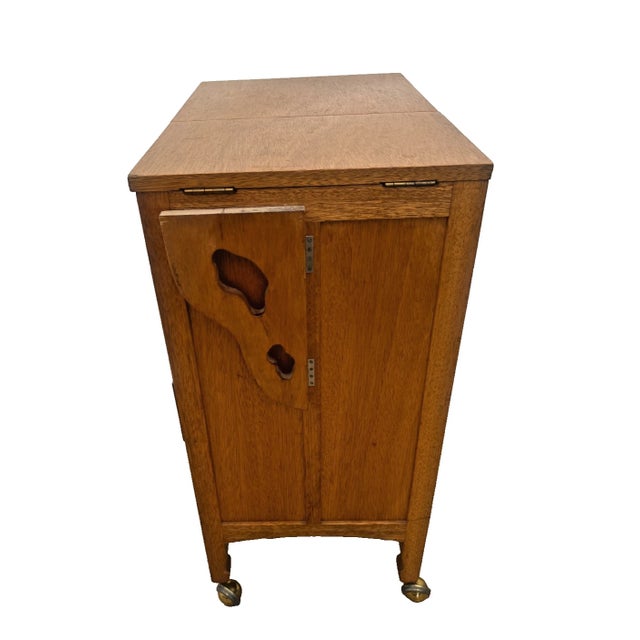 Wood Mid Century Sewing Artist Cabinet, Four Drawers, Top Storage Bins, Expanding Top For Sale - Image 7 of 11