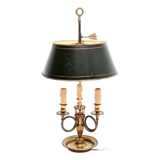 Antique French Brass and Tole Bouillotte Table Lamp, 1920s For Sale