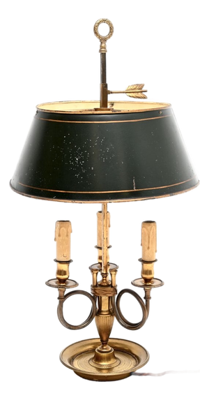 Antique French Brass and Tole Bouillotte Table Lamp, 1920s
