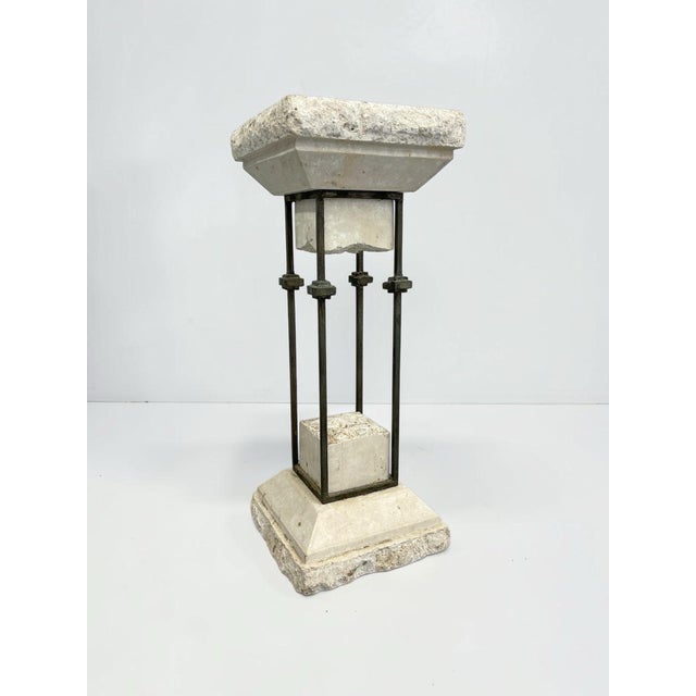 Vintage Magnussen Presidential Postmodern Mactan Stone & Metal Architectural Pedestal For Sale - Image 4 of 5
