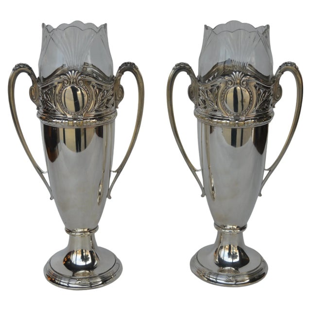 Pair of Tall Silver Victorian Urn Form Vases With Glass Insert. For Sale - Image 11 of 11