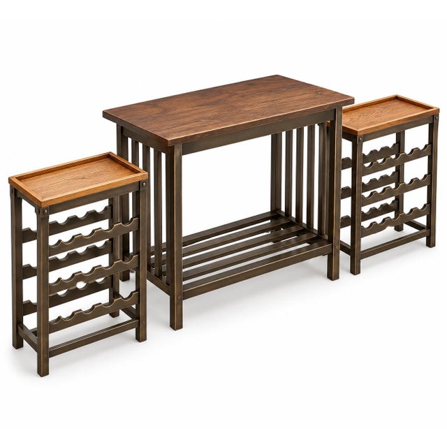 Wood Vintage Thai Teak Wine Console & Side Tables in Antique Bronze—Set of 3 For Sale - Image 7 of 7