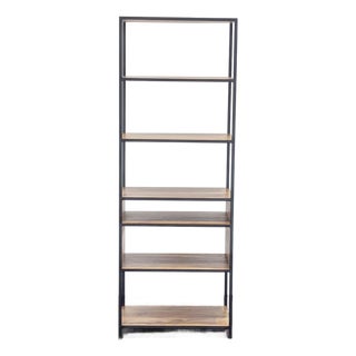 Crate & Barrel Knox Modern 5-Tier Industrial Bookshelf With Metal Frame and Wood Shelves For Sale