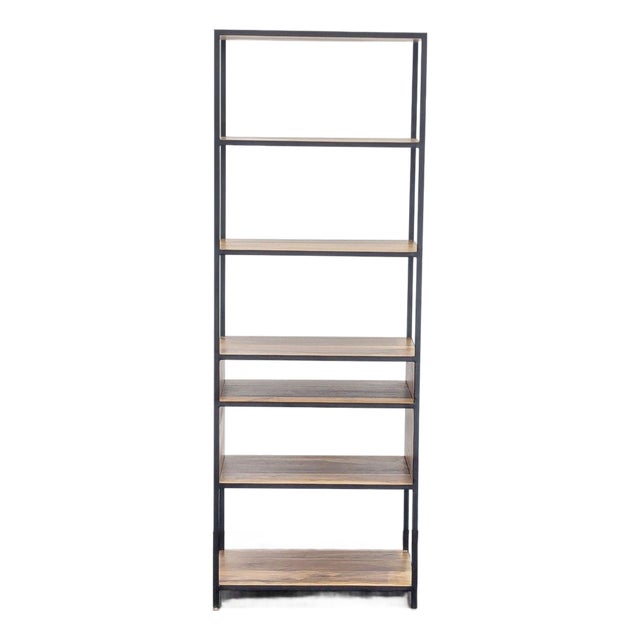 Crate & Barrel Knox Modern 5-Tier Industrial Bookshelf With Metal Frame and Wood Shelves For Sale