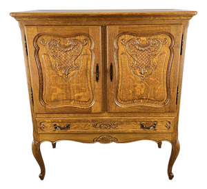Vintage French Louis XVI Style Oak Cabinet with Carved Panels