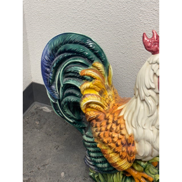 Glazed Ceramic Rooster Sculpture, Large For Sale - Image 9 of 12