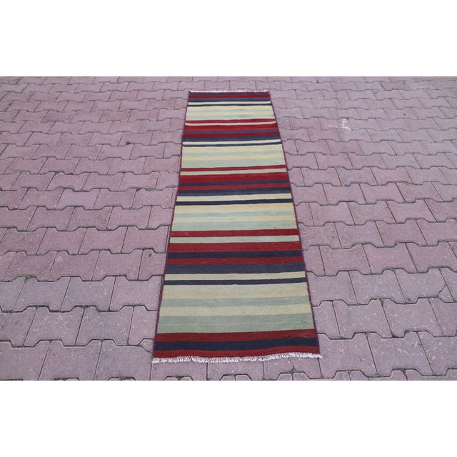 1970s Turkish Boho Style Striped Colorful Kilim Runner Rug For Sale - Image 10 of 10