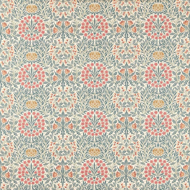Morris & Co. Daisy & Oak Fabric in Madder/Teal For Sale