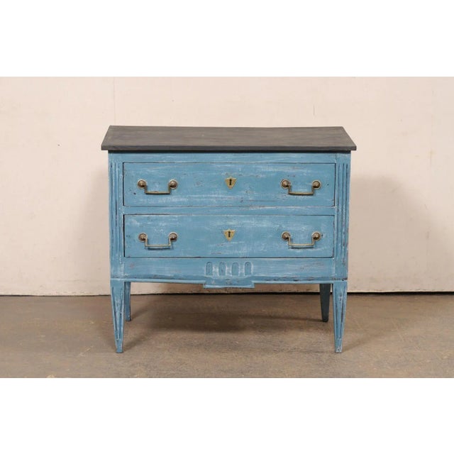 Late 20th Century Late 20th Century Italian Raised Two-Drawer Raised Chest in Custom Blue Finish With Black Top For Sale - Image 5 of 12