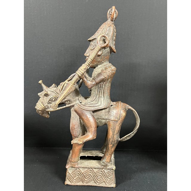 Pair of African Tribal Art Benin Bronze Warrior Figures on Horseback For Sale - Image 13 of 16
