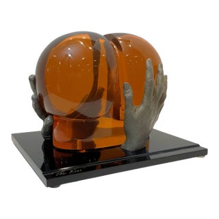 Mid 20th Century Bernard Pfreim, "The Kiss", Amber Acrylic Sculpture For Sale