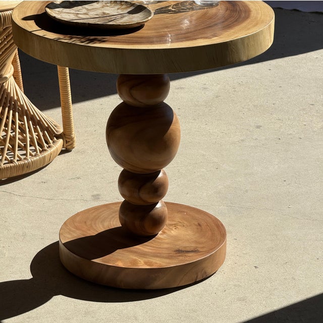 Coffee Table in Suar Wood with Central Pedestal Base and Spheres For Sale - Image 4 of 13