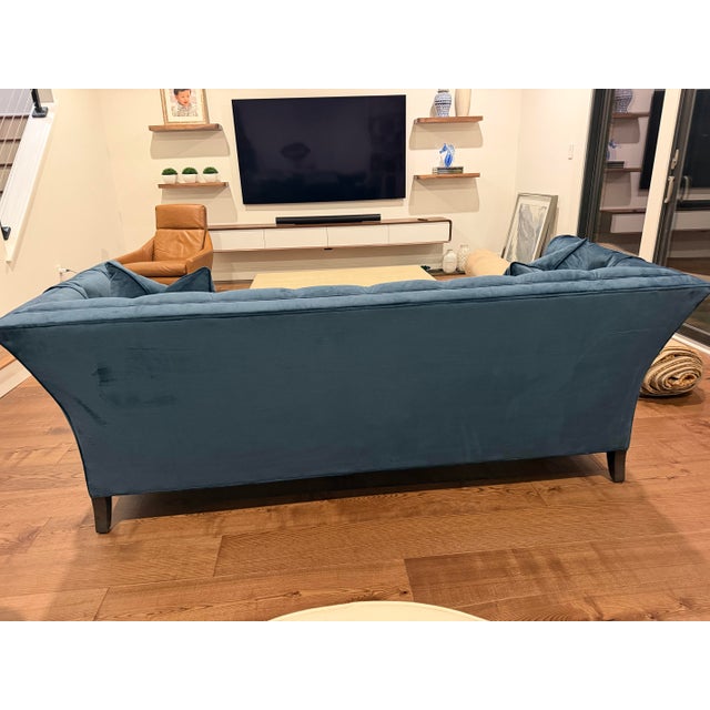 Modern Ethan Allen Shelton Deep Blue Velvet Sofa, 87” For Sale - Image 3 of 6