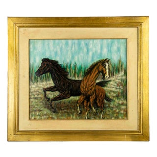 Italian Artist, Horses, 1991, Oil Painting on Canvas, Framed For Sale