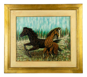 Italian Artist, Horses, 1991, Oil Painting on Canvas, Framed