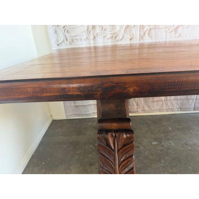 Wood Spanish Colonial Revival Walnut Dining Table With Hand-Carved Scroll For Sale - Image 7 of 17