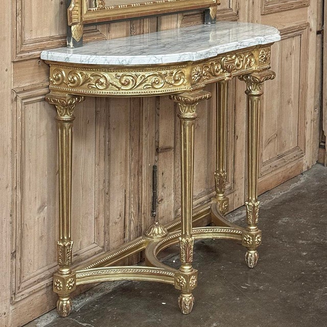 19th Century French Louis XVI Giltwood Carrara Marble Top Demilune Console For Sale - Image 10 of 18