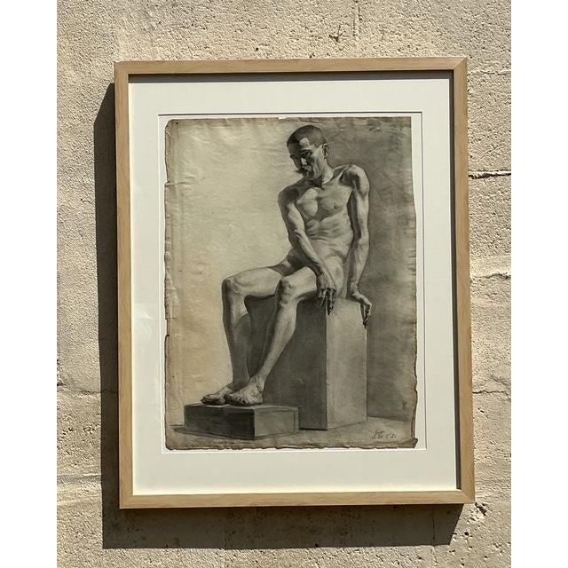 Vintage 1930s Original Pencil Sketch of Man For Sale In West Palm - Image 6 of 14