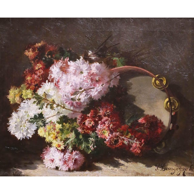French 19th C. French Floral Still Life Oil on Canvas in Gilt Frame by Pierre Bourgogne For Sale - Image 3 of 13