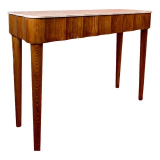 Archy Italia Console Table with Travertine Marble Top and Ash Wood Base, 1980s For Sale