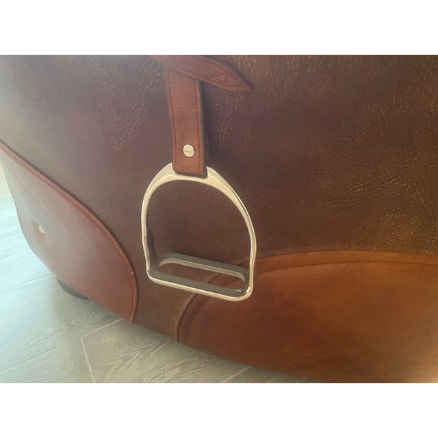 English Custom Made Timothy Oulton Leather Saddle Chair For Sale - Image 3 of 9