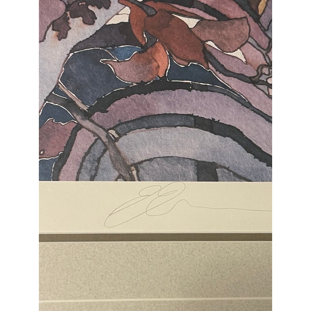 2000 - 2009 Etienne Velvety Blue Peach Watercolor Lithograph “Tropical Fusion” #23/350 Signed Framed For Sale - Image 5 of 12