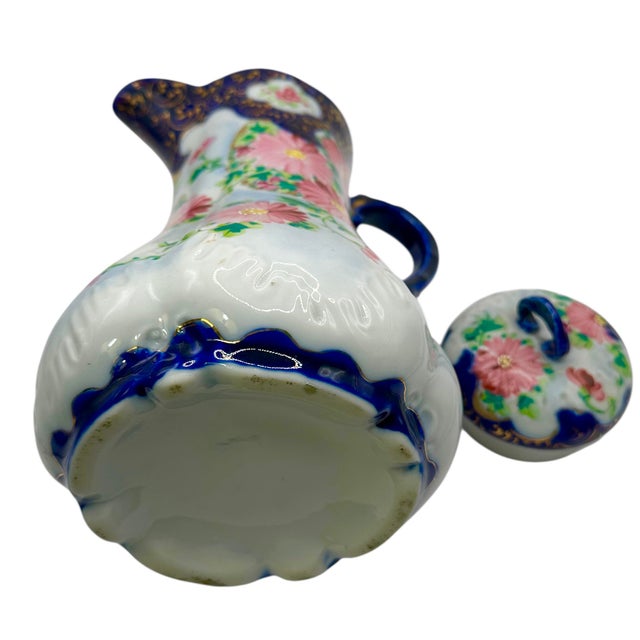 Mid 20th Century Vintage Nippon Style Cobalt Blue and Pink Chocolate Pot For Sale - Image 5 of 12
