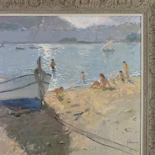 Josep Munné Graupera Contrallum, Cadaqués Beach Scene with Boat, Oil Painting For Sale - Image 4 of 7