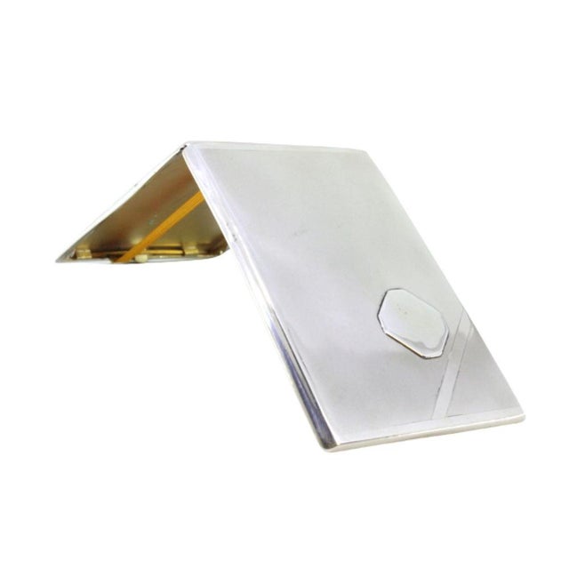 Silver Plain Silver Cigarette Case with Monogram Card and Gold Interior For Sale - Image 8 of 8