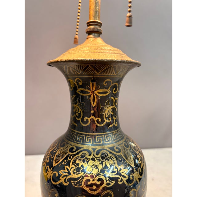 Early 19th Century Black Glaze and Gilt Chinese Floral Table Lamp For Sale - Image 10 of 10