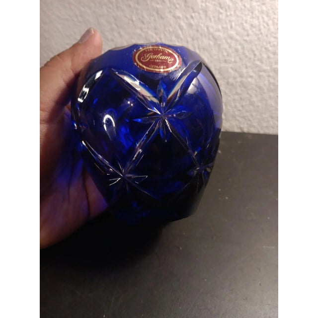 Glass 1980s Gorham Cobalt Blue Cut Crystal Rose Bowl Made in Germany For Sale - Image 7 of 8