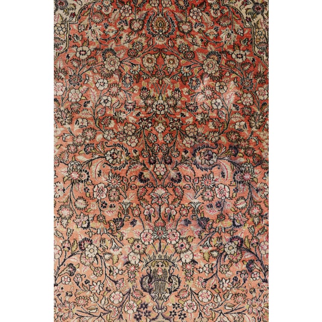 Antique Persian Qum Rug in Orange With Floral Patterns For Sale In New York - Image 6 of 7