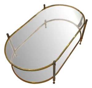 Oval Glass and Golden Brass Coffee Table