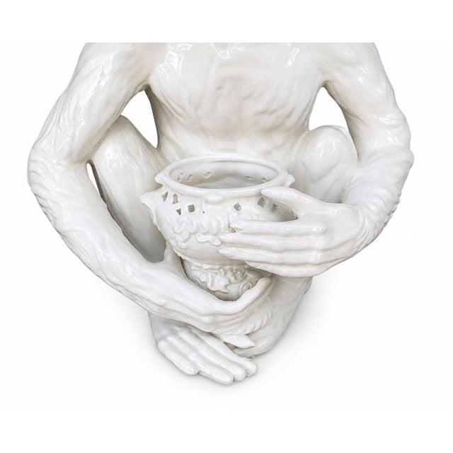 1970s Blanc De Chine Style Italian Ceramic Tropical Monkey Table Lamp For Sale - Image 4 of 5