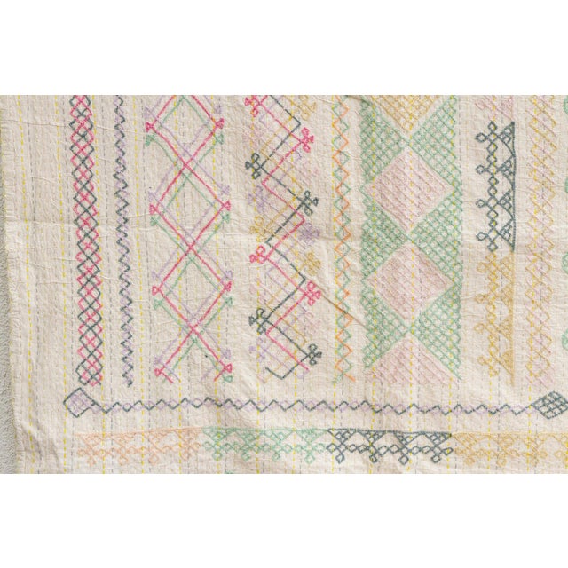 Farmhouse Bohemian Rhapsody Hand-Stitched Cotton Kantha Bedcover For Sale - Image 3 of 7