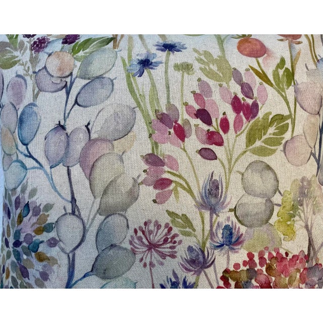 20” Square Pillow With a Pink and Purple Watercolor-Like Floral Print - Made in U K For Sale - Image 4 of 10