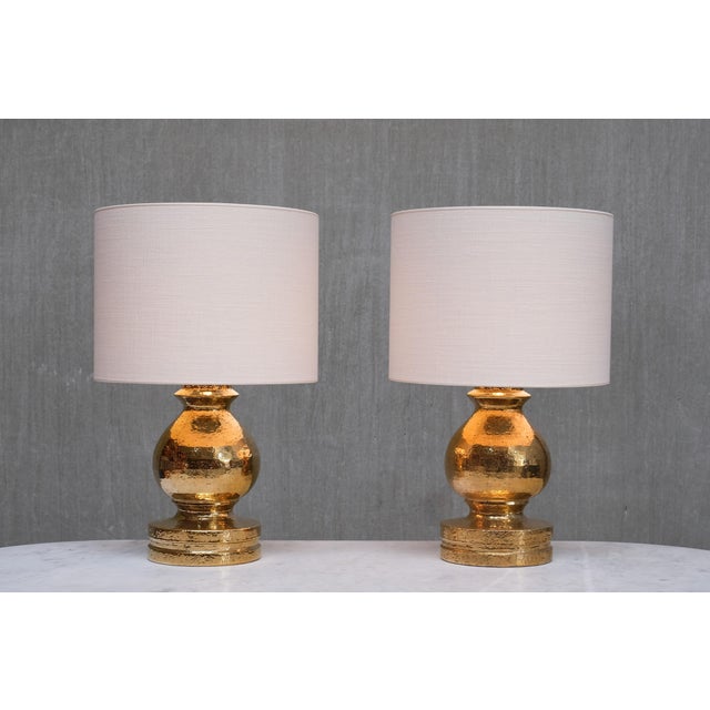 Gold Glazed Ceramic Table Lamps by Aldo Londi for Bitossi for Luxus Vittsjö, 1970s, Set of 2 For Sale - Image 9 of 13