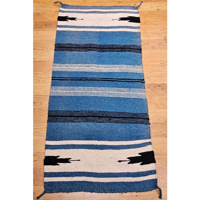 1900 - 1909 Vintage Southwestern Area Rug, Handwoven Wool, Stripe Pattern, Persian Blue, 3x5 For Sale - Image 5 of 12