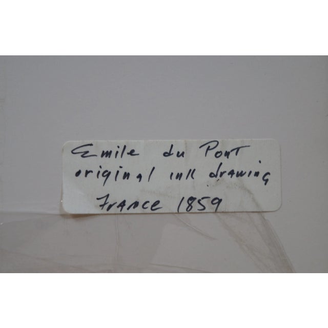 Mid 19th Century 1859 French Emile Dupont Portrait Ink Drawing For Sale - Image 5 of 10