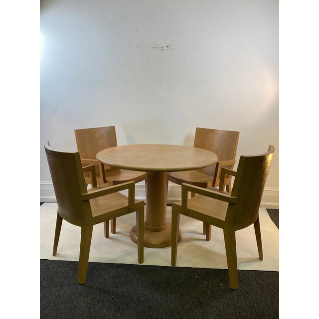 Jean Michel Frank Design Dining Suite With Four Armchairs Designed By Karl Springer In Faux Tan Embossed Lizard...