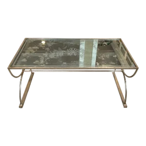 Vintage Rectangular Coffee Table With Antiqued Mirror Top